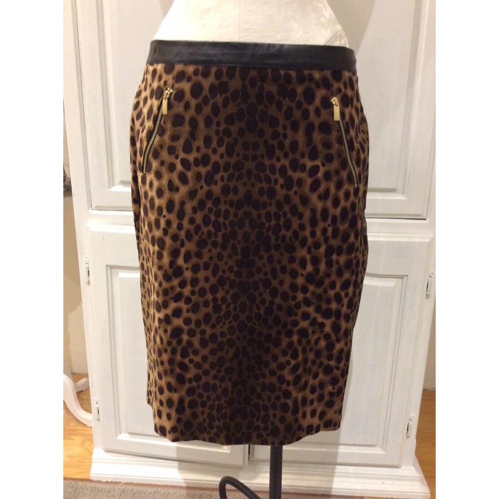 CHICO’S BLACK LABEL Skirt NEW Pencil Cheetah Black Zippers Career Size 0.5
